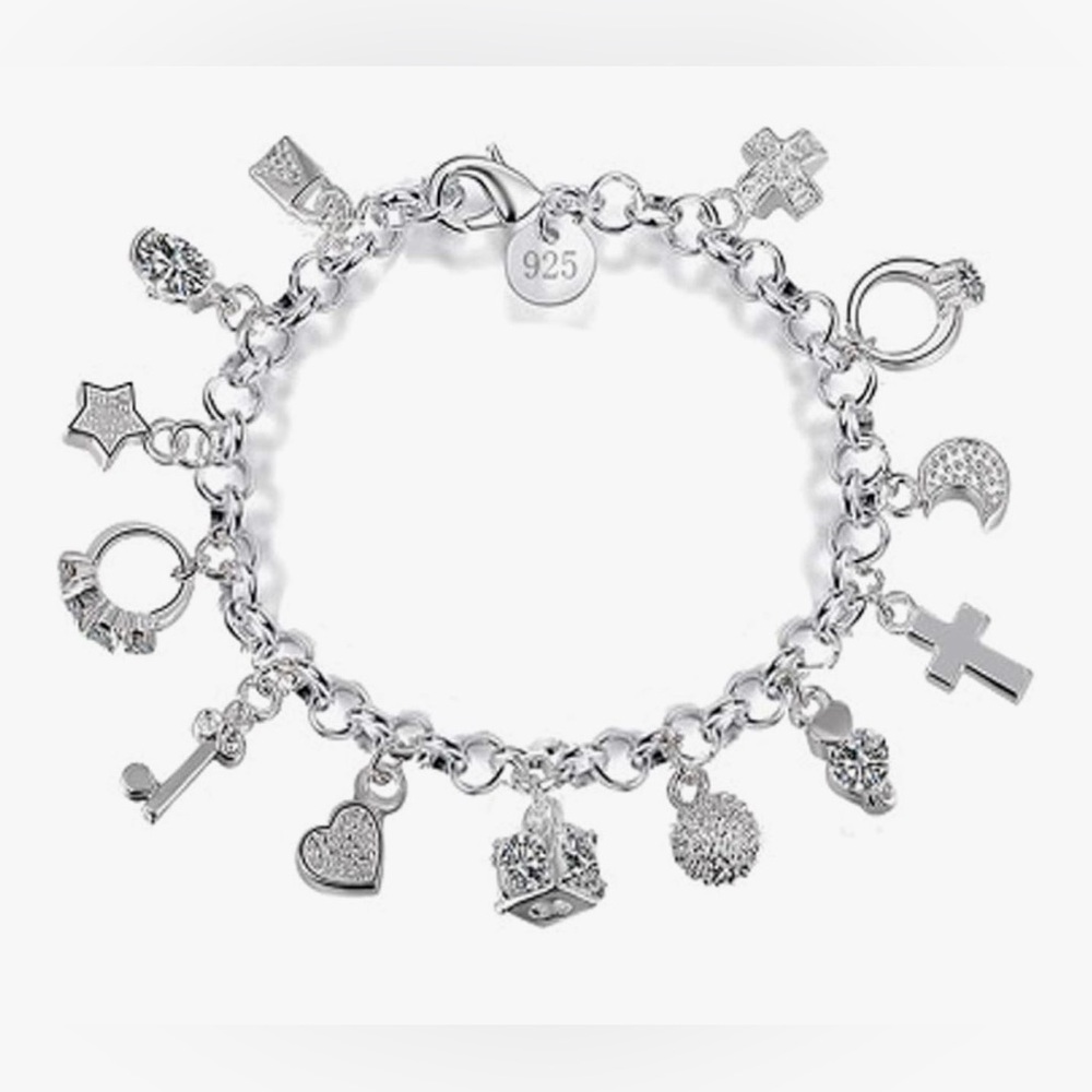 Silver 13 Charms Bracelet